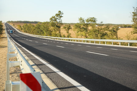 Beautiful view of empty asphalt highway. Road tripの写真素材