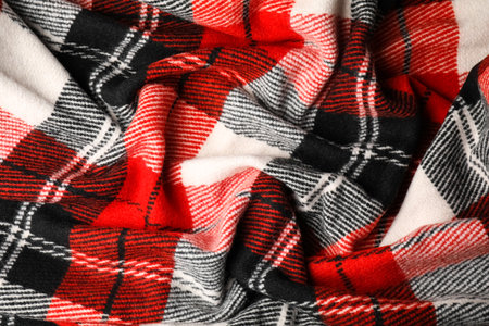 Soft crumpled checkered plaid as background, closeupの写真素材