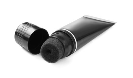 Tube of shoe care product isolated on white. Footwear cleanerの写真素材