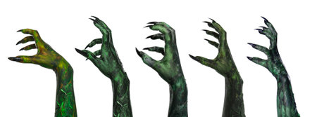 Collage with photos of scary monsters on white background, closeup. Halloween character, banner designの写真素材