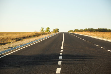 Beautiful view of empty asphalt highway. road tripの写真素材