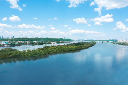 Aerial view of beautiful river on sunny dayの写真素材