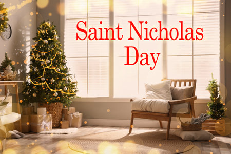 Saint Nicholas Day. Stylish room with Christmas decorationsの写真素材