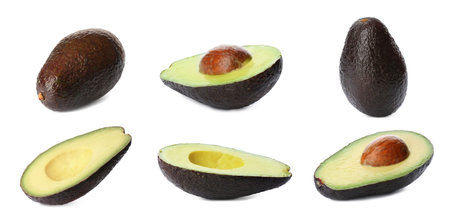 Set of ripe avocados on white background. banner design