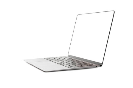 Laptop with blank screen isolated on white. Mockup for designの写真素材