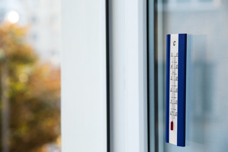 weather thermometer outside window. Space for textの写真素材