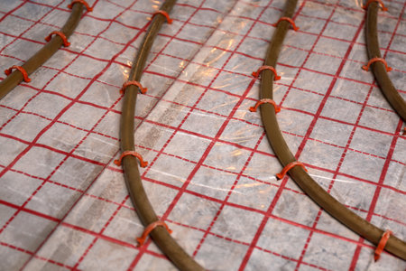 Installation of underfloor heating system in buildingの写真素材