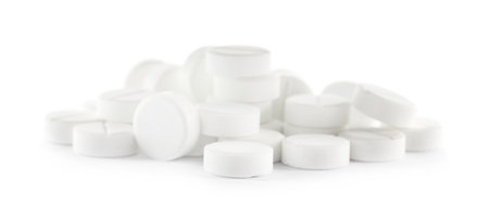 Pile of pills on white background. medical treatmentの写真素材
