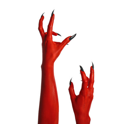 Scary monster on white background, closeup of hands. halloween characterの写真素材