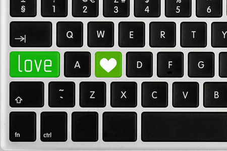 Love buttons on laptop keyboard, top view. Online dating siteの写真素材