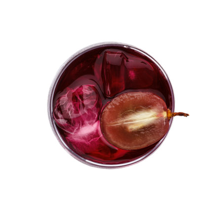 Delicious grape soda water isolated on white, top view. Refreshing drinkの写真素材