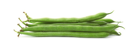 Delicious fresh green beans on white background