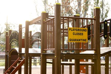 Empty children's playground closed during pandemicの写真素材