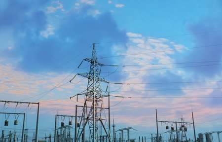Modern electrical substation outdoors on sunny day