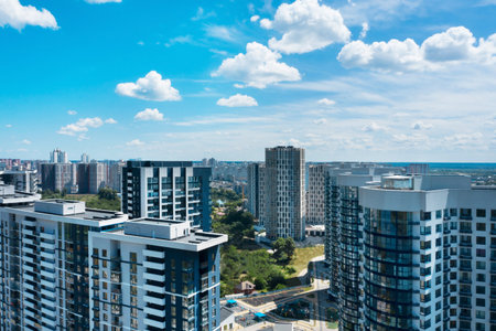 Aerial view of modern buildings in city centerのeditorial素材