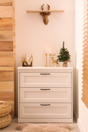 Beautiful Christmas decor in contemporary room. interior designの写真素材