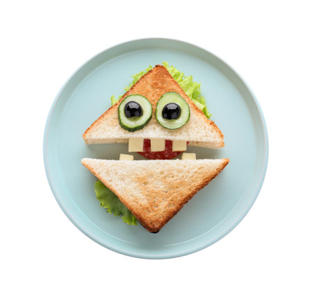 Cute monster sandwich on white background, top view. Halloween party foodの写真素材