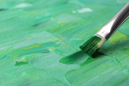 Abstract colorful paint and brush, closeup viewの写真素材