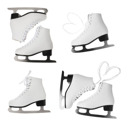 Set with ice skates on white backgroundの写真素材