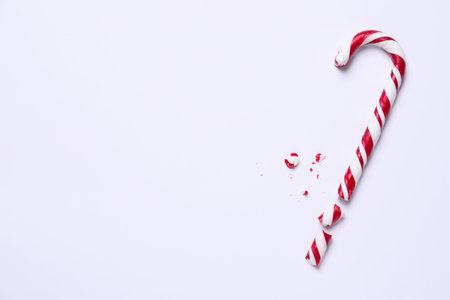 Sweet candy cane on white background, top viewの写真素材