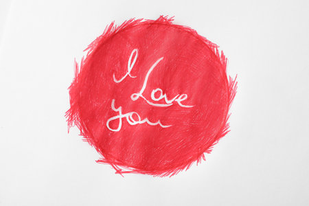 Text I Love You and red circle on white backgroundの写真素材