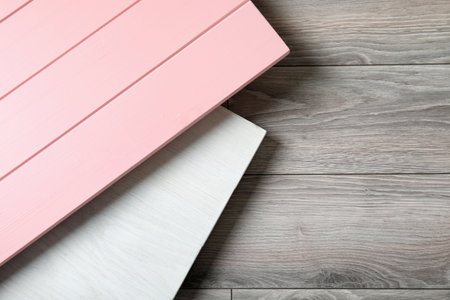 Different wooden surfaces for photography, flat lay. Stylish photo backgroundの写真素材
