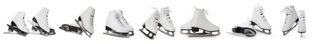 Set with ice skates on white background. banner design