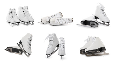 Set with ice skates on white background. banner designの写真素材