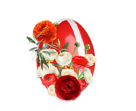 Easter egg floral design on white backgroundの写真素材