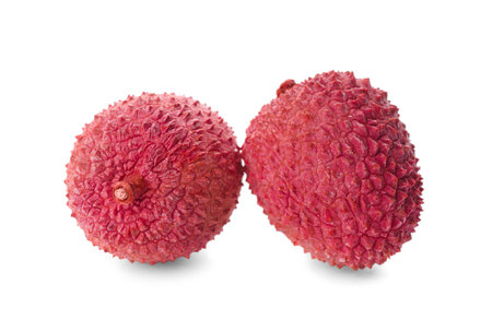 Fresh ripe lychees on white background, closeup. exotic fruitsの写真素材