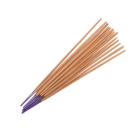 Many aromatic incense sticks on white backgroundの写真素材