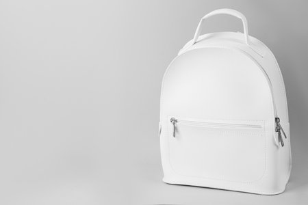Stylish leather urban backpack on white backgroundの写真素材