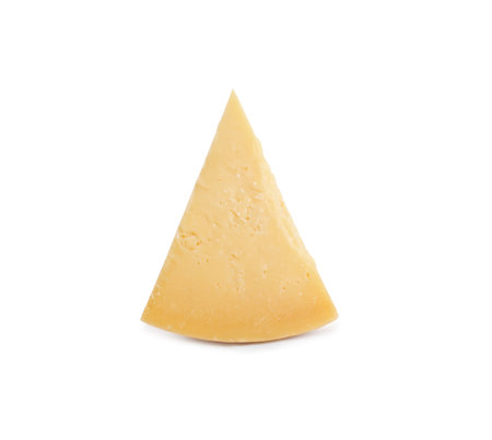 Piece of delicious parmesan cheese isolated on whiteの写真素材
