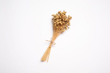 Bunch of beautiful dried flowers on white background, top viewの写真素材