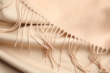 Beige soft cashmere scarf as background, closeupの写真素材