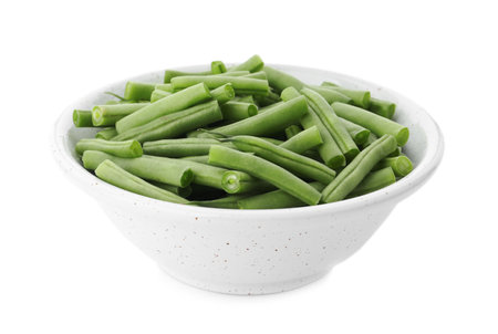 Fresh green beans in bowl isolated on white