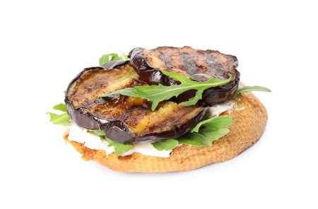 Delicious fresh eggplant sandwich isolated on whiteの写真素材
