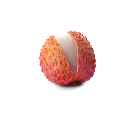 Whole ripe lychee fruit isolated on whiteの写真素材