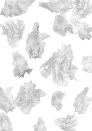 Set with used crumpled paper tissues on white backgroundの写真素材