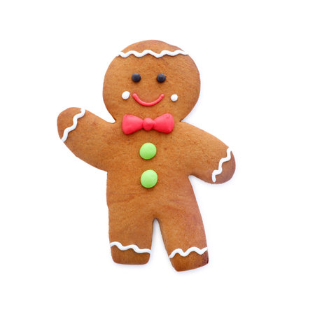 Cute fresh gingerbread man isolated on white