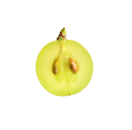 Half of delicious ripe green grape isolated on whiteの写真素材