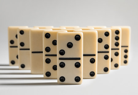 Many domino tiles on white background, closeupの写真素材