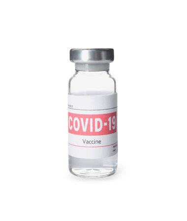 Vial with vaccine against coronavirus isolated on whiteの写真素材