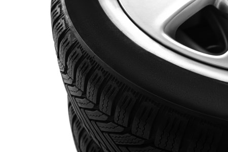 Set of wheels with winter tires on white background, closeupの写真素材