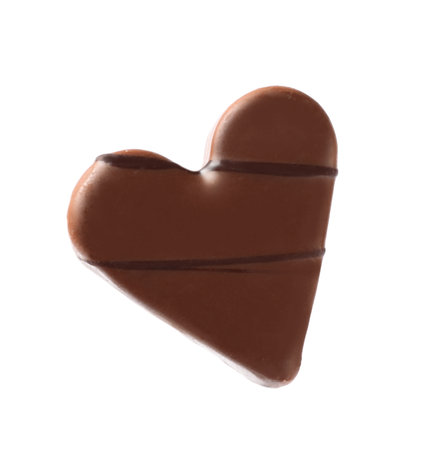 Beautiful heart shaped chocolate candy isolated on whiteの写真素材