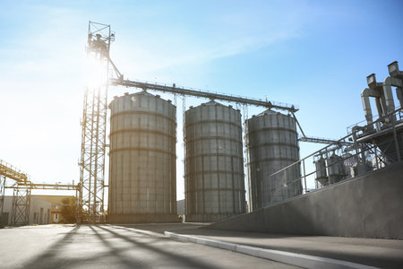 View of modern granaries for storing cereal grains outdoors