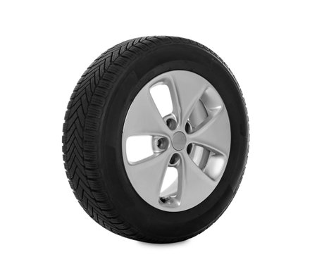 Wheel with winter tire isolated on white