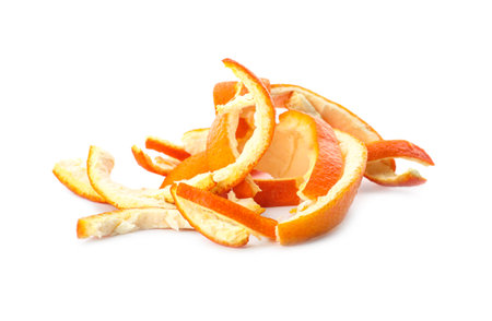 Orange peel on white background. Composting of organic wasteの写真素材