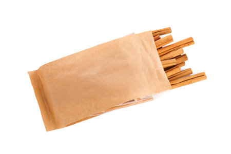 Aromatic dry cinnamon sticks on white background, top viewの写真素材