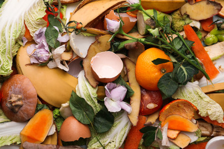Pile of organic waste for composting as background, closeupの写真素材